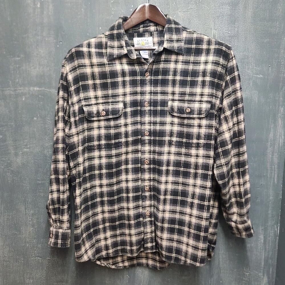 Alaska Wilderness Gear Flannel Shirt Mens XL Blue Plaid Button Up Pockets